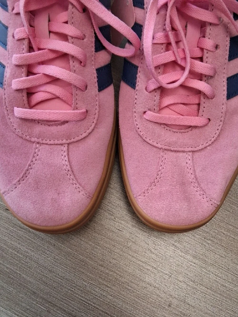 adidas Pink Suede Sneakers with Navy Stripes R9K2GV